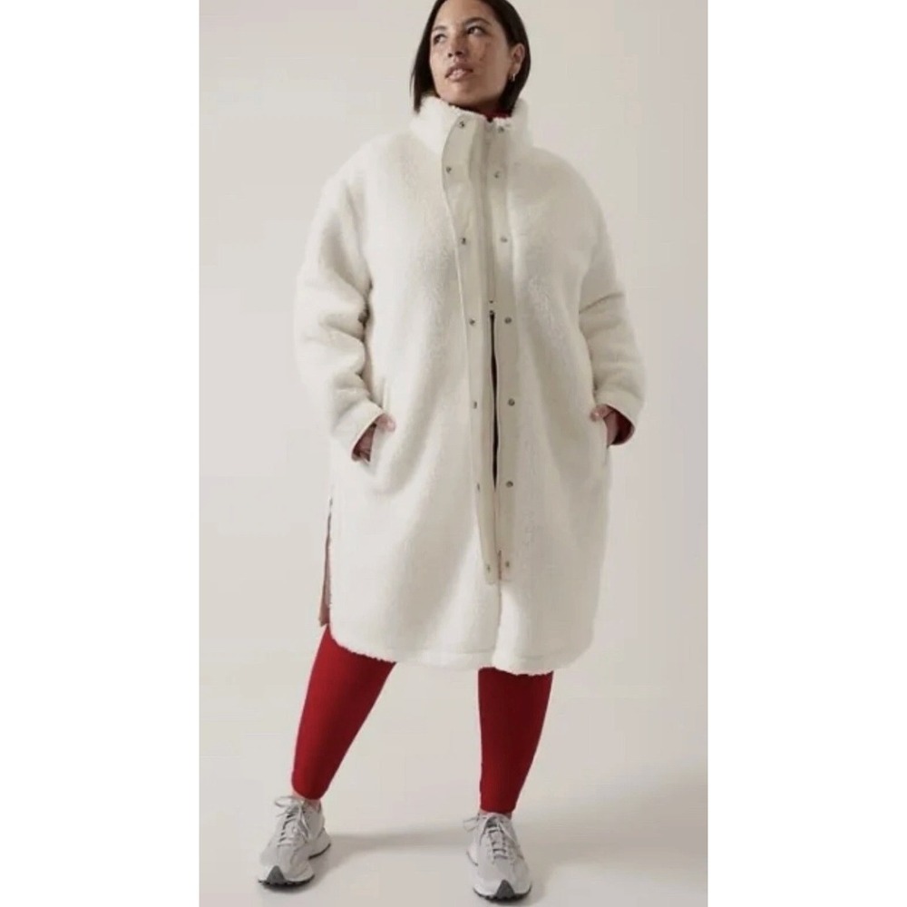 Athleta Cozy Day Sherpa Coat Womens 2XL White Fleece Longline Quilted Hybrid